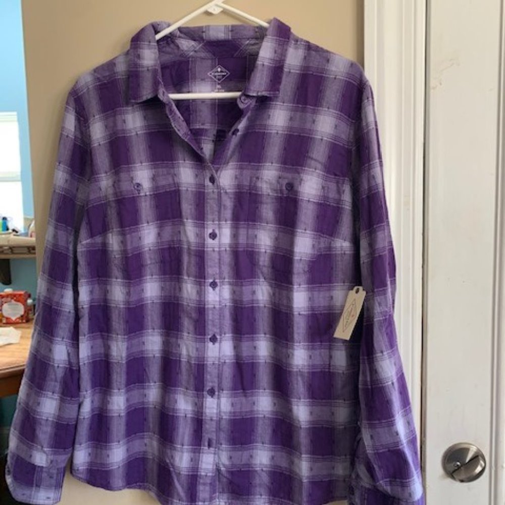 St John's Bay Purple plaid button down shirt